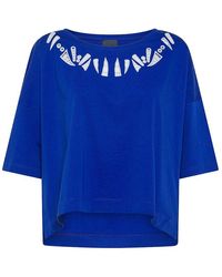 Marina Rinaldi - | T-shirt in cotone con ricamo a filo | female | BLU | S - Lyst