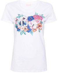 Liu Jo - | T-shirt in cotone con stampa logo e floreale frontale | female | BIANCO | XL - Lyst