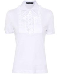 Dolce & Gabbana - | Polo in jersey di cotone con ruches | female | BIANCO | 44 - Lyst