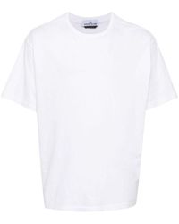 Stone Island - | T-shirt in cotone con logo ricamato | male | BIANCO | S - Lyst