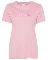 Pinko - | T-shirt logo ricamato | female | ROSA | XS - Lyst