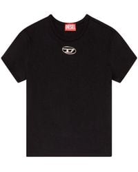DIESEL - | T-shirt in cotone con logo Oval D in metallo | female | NERO | XS - Lyst