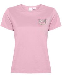 Pinko - | T-shirt logo strass | female | ROSA | XS - Lyst