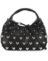 Ganni - Borsa Mini Hobo Nera Con Borchie A Cuore - Lyst