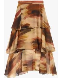 Dixie - Jupe Longue À Volants Imprimé Aquarelle Taille Haute - Lyst