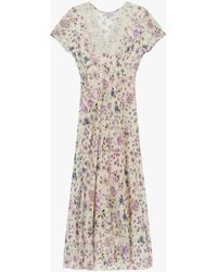 Dixie - Abito Midi Floreale Con Scollo A V E Maniche Corte - Lyst