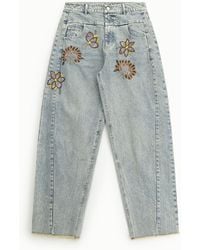 Dixie - Jeans Wide Leg Ricami Floreali Vita Alta - Lyst