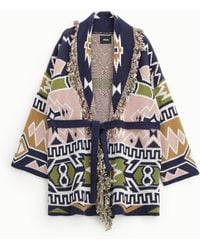 Dixie - Cardigan Motifs Géométriques Avec Ceinture Et Franges - Lyst