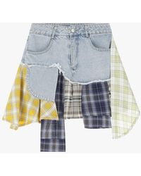 Dixie - Jupe Courte En Jean Avec Empiècements À Carreaux - Lyst