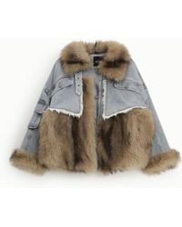 Dixie - Giacca Denim Con Inserti Pelliccia E Tasche Frontali - Lyst