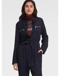DKNY Long Sleeve Utility Jumpsuit With Zip Pockets - Blue