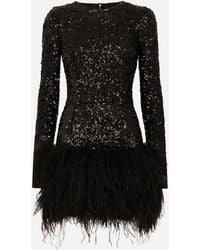 Dolce & Gabbana - Short Sequined Dress With Feather Trim - Lyst