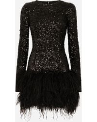 Dolce & Gabbana - Short Sequined Dress With Feather Trim - Lyst