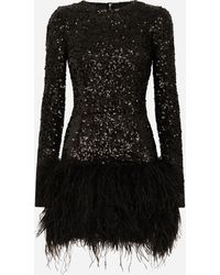 Dolce & Gabbana - Vestido corto de lentejuelas con borde de plumas - Lyst