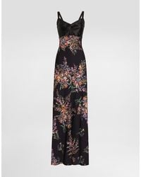 Dolce & Gabbana - Flower Bouquets-Print Long Charmeuse Dress - Lyst
