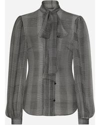 Dolce & Gabbana - Silk Chiffon Shirt With Glen Plaid Print - Lyst