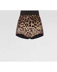 Dolce & Gabbana - High-Waisted Charmeuse Panties With Leopard Print - Lyst