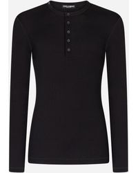 Dolce & Gabbana - Fine-Rib Cotton Granddad-Neck T-Shirt With Long Sleeves - Lyst