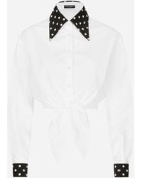Dolce & Gabbana - Cropped Cotton Poplin Shirt With Knot Detail And Polka-Dot Print - Lyst