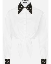 Dolce & Gabbana - Cropped Cotton Poplin Shirt With Knot Detail And Polka-Dot Print - Lyst