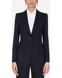 Dolce & Gabbana Jacke Aus Nadelstreifen-Wollstoff - Blau