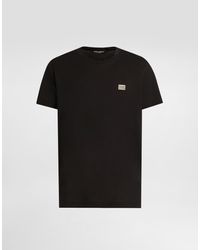 Dolce & Gabbana - T-Shirt Aus Baumwolle Mit Plakette - Lyst