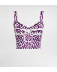 Dolce & Gabbana - Majolica-Print Charmeuse Bustier Top - Lyst
