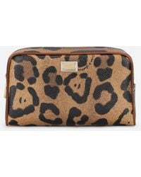 Dolce & Gabbana Leopard-print Crespo Toiletry Bag With Branded Plate - Multicolor