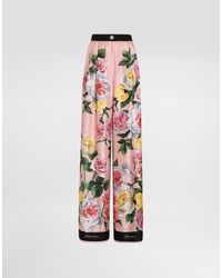 Dolce & Gabbana - Pantalones Estilo Pijama De Seda Con Estampado De Peonías Y Rosas - Lyst