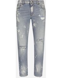 Dolce & Gabbana - Bleached Wash Slim-Fit Stretch Denim Jeans - Lyst