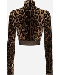 Dolce & Gabbana - Chenille Turtle-Neck Top With Jacquard Leopard Design - Lyst