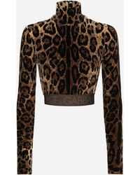 Dolce & Gabbana - Chenille Turtle-Neck Top With Jacquard Leopard Design - Lyst
