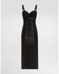 Dolce & Gabbana - Calf-Length Satin And Lace Dress With Corset Details - Lyst