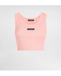 Dolce & Gabbana - Cotton Cropped Tank Top With Logo - Lyst