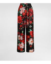 Dolce & Gabbana - Pantalones Estilo Pijama De Raso Con Estampado De Rosas - Lyst