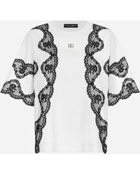 Dolce & Gabbana - T-Shirt Aus Jersey Mit Einsätzen Aus Spitze Und Dg-Logo - Lyst
