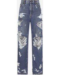Dolce & Gabbana Jeans in denim con rotture - Blu