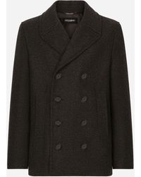 Dolce & Gabbana - Double-Breasted Wool Pea Coat With Branded Tag - Lyst