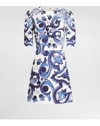 Dolce & Gabbana - Dg Exclusive Kurzes Kleid Aus Baumwolle Mit Majolika-Print - Lyst