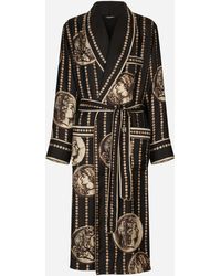 Dolce & Gabbana Coin Print Silk Twill Robe - Black