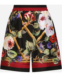 Dolce & Gabbana - Twill Pajama Shorts With Rose Garden - Lyst