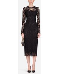 Dolce & Gabbana Longuette-Kleid Aus Spitze - Schwarz