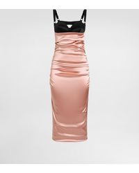 Dolce & Gabbana - Draped Satin Calf-Length Dress With Bra-Style Cups - Lyst