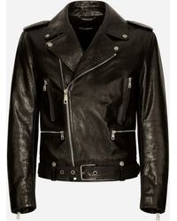 Dolce & Gabbana - Belted Leather Biker Jacket - Lyst