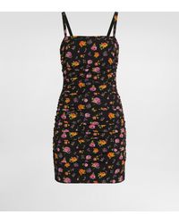 Dolce & Gabbana - Small Rose Bouquets-Print Draped Charmeuse Dress - Lyst