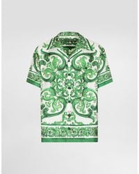Dolce & Gabbana - Silk Twill Hawaiian Shirt With Majolica - Lyst