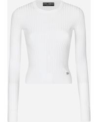 Dolce & Gabbana - Gerippter Pullover Aus Viskose Mit Dg-Logo-Pin Aus Metall - Lyst