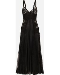 Dolce & Gabbana - Lace-Insert Flared Midi Dress - Lyst