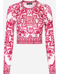 Dolce & Gabbana - Cropped Majolica-Print Silk Sweater - Lyst
