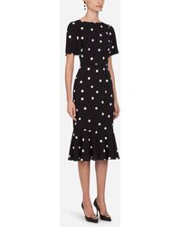 Dolce & Gabbana Charmeuse Flutter-hem Polka Dot Sheath Dress - Black